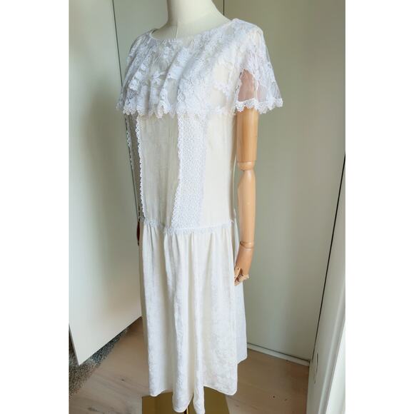 VTG 80s Jessica McClintock Silk Dress Cream White Lace Modern SZ 6-8 Coquette - Picture 13 of 14